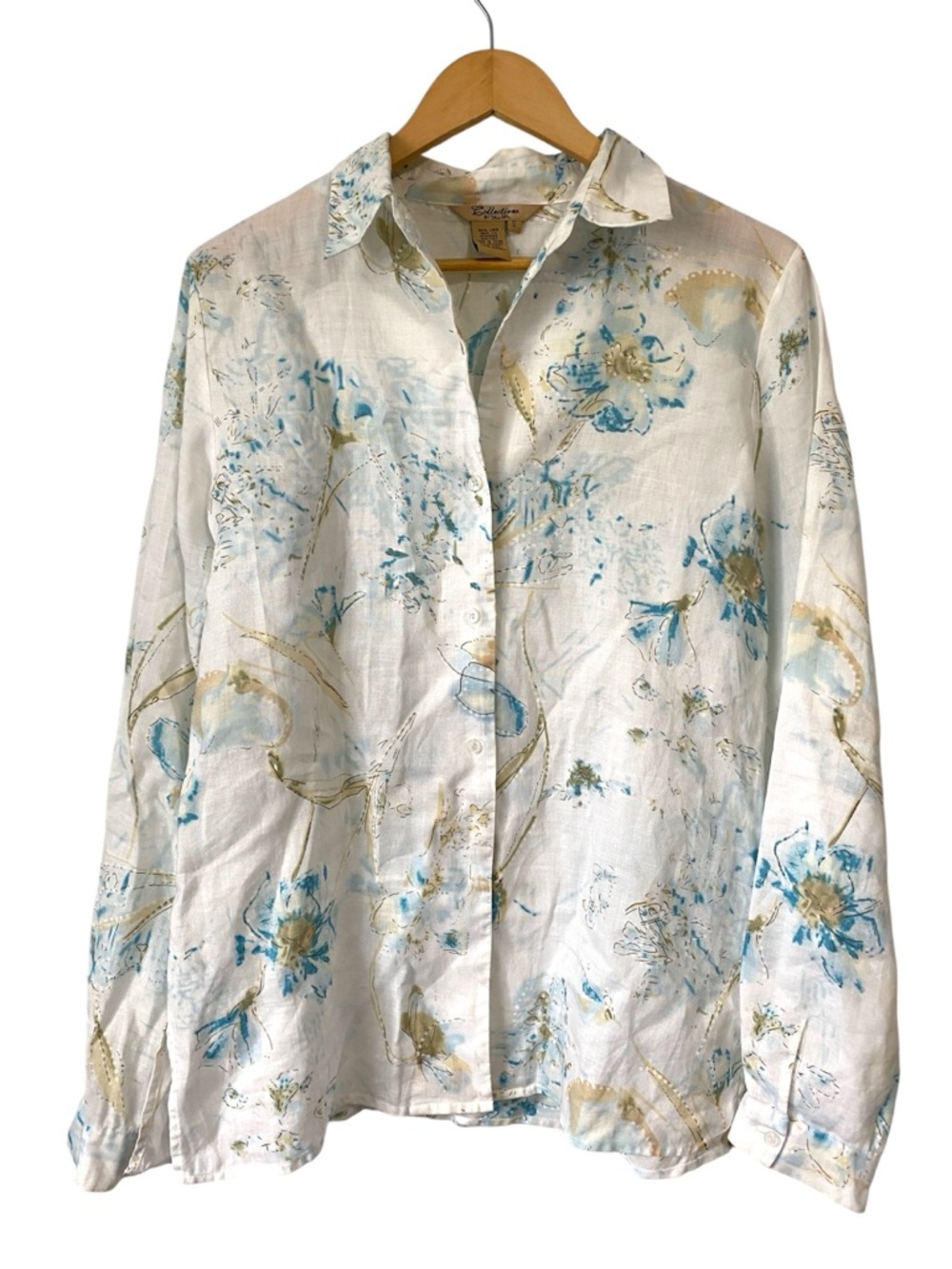 Collections by Tall Girl Watercolor Linen Button Down Shirt floral sz small